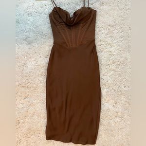 house of cb MYRNA CHOCOLATE SATIN CORSET SLIP DRESS